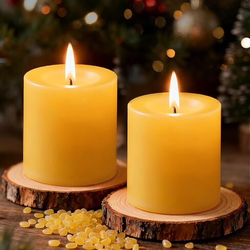 Beeswax Candles, 2 Pack Large Pillar Candles 3 * 3in, Mothers Day Gifts for Mom, Pure Beeswax Candle for Home, 100 Hours Long Burning for Emergeny, Unscented Bee Candle for Yoga Wedding Party in Saudi Arabia