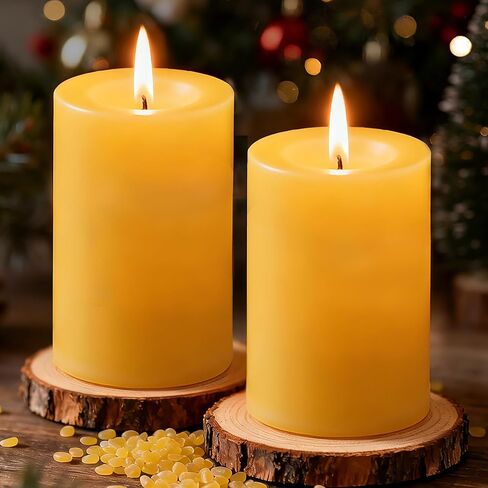 Beeswax Candles, 2 Pack Large Pillar Candles 3 * 3in, Mothers Day Gifts for Mom, Pure Beeswax Candle for Home, 100 Hours Long Burning for Emergeny, Unscented Bee Candle for Yoga Wedding Party in Saudi Arabia