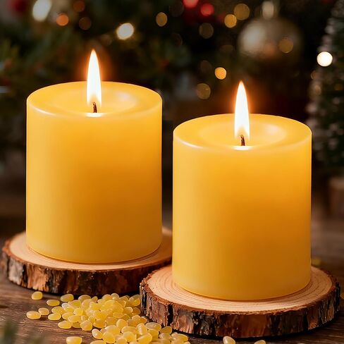 Beeswax Candles, 2 Pack Large Pillar Candles 3 * 3in, Mothers Day Gifts for Mom, Pure Beeswax Candle for Home, 100 Hours Long Burning for Emergeny, Unscented Bee Candle for Yoga Wedding Party in Saudi Arabia