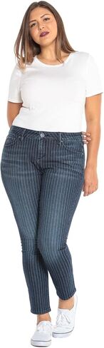 Slink - Premium Women's Plus Size Stretch High Rise Skinny Jean (Dark Blue Stripe) in Saudi Arabia