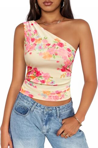 Zesica Womens Out Tank Top Summer Floral Offtriter Slim Fit Fit Y2K Tops Tops Beach Extracts Outfits in Saudi Arabia