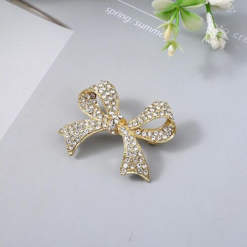 Mabor Rhinestone Bow Brooch Pin for Women Elegant Vintage Sparkly Gold Crystal Brooches Pins for Lapel Dress Suit Shirt Ceremony Clothes Decoration Accessories in Saudi Arabia