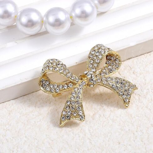 Mabor Rhinestone Bow Brooch Pin for Women Elegant Vintage Sparkly Gold Crystal Brooches Pins for Lapel Dress Suit Shirt Ceremony Clothes Decoration Accessories in Saudi Arabia