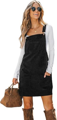 CUPSHE Women Corduroy Summer Dress Front Bib Pocket Square Neck Wide Squary Squar in Saudi Arabia
