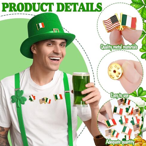 Tondiamo Ireland Lapel Pin Irish Shamrock Pins Friendship for Patrick's Day, Patriotic Irish Double Flag, Ireland Shamrock, Waving Flag Lapel Pin Gifts Badge Metal Souvenir for Men Women in Saudi Arabia