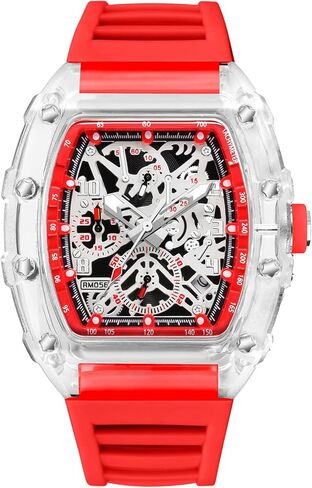 BESTKANG Fashion Hollowed Men Watches Transparent Tonneau Analog Display Quartz Date Waterproof Male Wrist Watch in Saudi Arabia