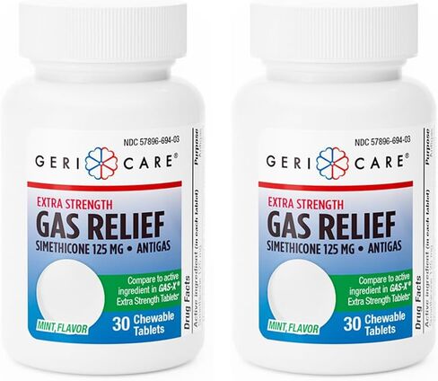 GeriCare Chewable Extra Strength Gas Relief Simethicone 125mg, Fast-Acting Relief from Digestive Gas Buildup, Bloating and Abdominal Discomfort, 30 Count (Pack of 1) in Saudi Arabia