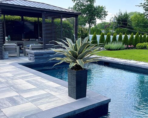 نبات صبار صناعي كبير بطول 81.28 سم من SUNPRAIRIE بأوراق ذات حواف مسننة ذات لونين؛ مزروعة في وعاء أسود مع حصى حجرية حقيقية. نباتات صناعية كبيرة داخلية وخارجية. in Kuwait