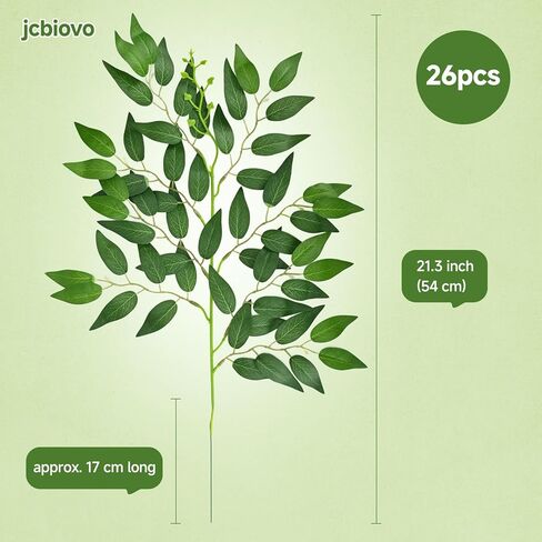 26 قطعة من سيقان روسكوس الإيطالية من Jcbiovo، أوراق خضراء من الحرير الاصطناعي، رذاذ نباتات معلقة صناعية قابلة للانحناء من أجل باقة قوس الزفاف DIY وحشو المزهرية المركزية وديكور المنزل الداخلي (26) in Saudi Arabia