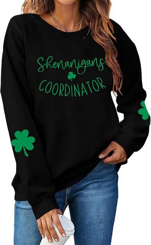 سويت شيرت نسائي من LOTUCY St Patrick's Day قميص منسق من Shenanigans قميص شامروك البرسيم تي شيرت هدية إيرلندية محظوظة بلوفر علوي in Saudi Arabia