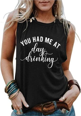 تي شيرت You Had Me at Day Drinking Tank Top، تي شيرت نسائي كاجوال بدون أكمام، تي شيرت مضحك للشرب in Kuwait