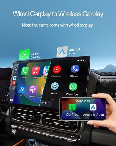 محول CarPlay اللاسلكي لـ iPhone iOS10+ / Android11+ ، 2-in-1 Apple Carplay & Android Auto Adapter مع كابل التمديد USB-A & USB-C ، التحكم المستقر لا يوجد تأخير متوافق مع 1000+ طرازات سيارة (2016+) in Kuwait