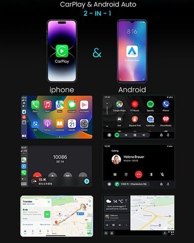 محول CarPlay اللاسلكي لـ iPhone iOS10+ / Android11+ ، 2-in-1 Apple Carplay & Android Auto Adapter مع كابل التمديد USB-A & USB-C ، التحكم المستقر لا يوجد تأخير متوافق مع 1000+ طرازات سيارة (2016+) in Kuwait