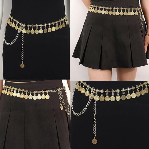 UTOWO Women Waist Chain Gold Coin Belt Body Chain Metal Link Multilayer Pendant Waist Belt for Prom Party Festival in Saudi Arabia