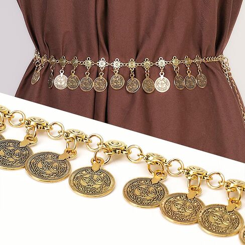 UTOWO Women Waist Chain Gold Coin Belt Body Chain Metal Link Multilayer Pendant Waist Belt for Prom Party Festival in Saudi Arabia