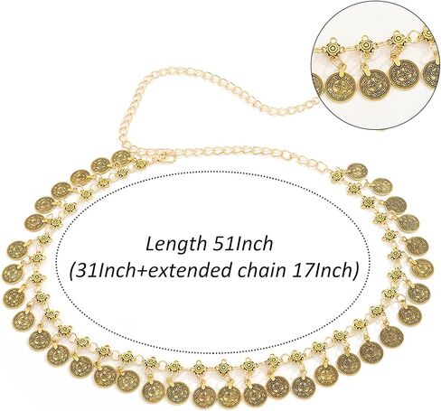 UTOWO Women Waist Chain Gold Coin Belt Body Chain Metal Link Multilayer Pendant Waist Belt for Prom Party Festival in Saudi Arabia