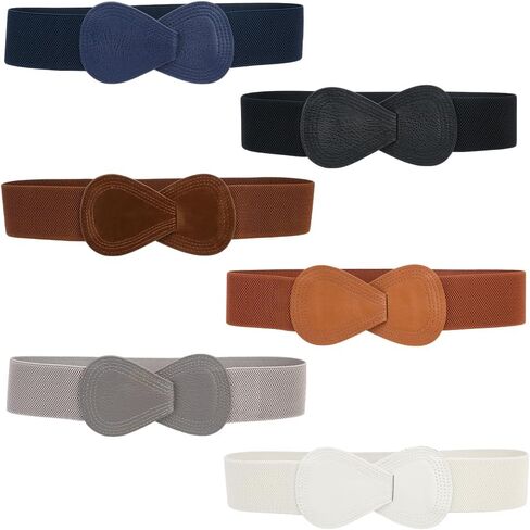 FREEBLOSS 6PCS Wide Stretch Belts for Women Dresses PU Leather Elastic Vintage Waist Belt with Buckle Wide Stretchy Belt Waistband for Ladies Dresses in Saudi Arabia