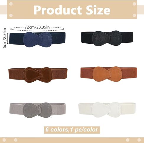 FREEBLOSS 6PCS Wide Stretch Belts for Women Dresses PU Leather Elastic Vintage Waist Belt with Buckle Wide Stretchy Belt Waistband for Ladies Dresses in Saudi Arabia