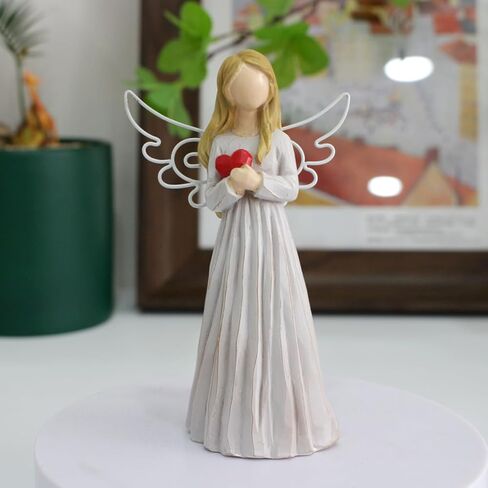 تمثال GJFASGF Guardian Angel بقلب أحمر، منحوتة من الراتنج لديكور المنزل، هدية الحب والامتنان 11.43 سم ارتفاع in Saudi Arabia