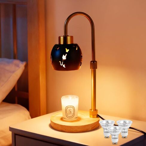 Candle Warmer Lamp with Timer, 3 Bulbs, Adjustable Height, 2/4/8H Auto Shut-Off for Home Office Décor, Ideal Gift (Black) in Kuwait