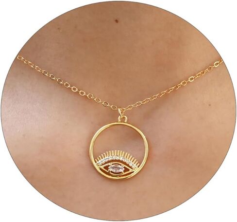 Dainty Gold Necklace for Women Non Tarnish - Waterproof 18K Gold Evil Eye Cross Heart Leaf Pendant Necklace, Cute Pearl CZ Diamond Choker Necklaces Trendy Jewelry for Women Birthday Christmas Gift in Saudi Arabia