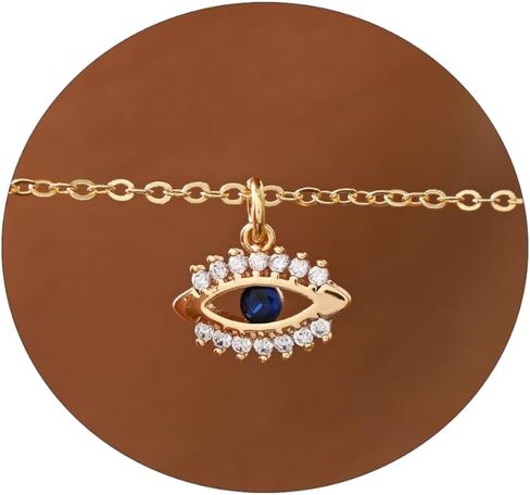 Dainty Gold Necklace for Women Non Tarnish - Waterproof 18K Gold Evil Eye Cross Heart Leaf Pendant Necklace, Cute Pearl CZ Diamond Choker Necklaces Trendy Jewelry for Women Birthday Christmas Gift in Saudi Arabia