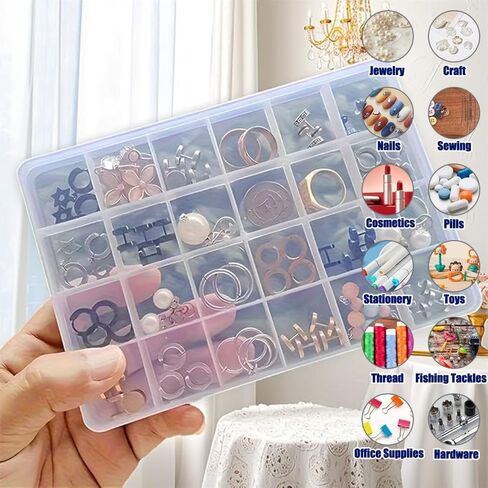 1 Pack 24 Grids Clear Plastic Jewelry Organizer Boxes, Tackle Box Compartment Organizer with Adjustable Dividers for Jewelry, Art Craft, Bead Storage Containers in Saudi Arabia