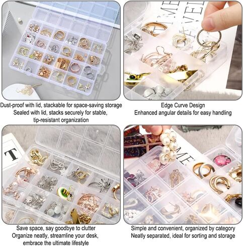 1 Pack 24 Grids Clear Plastic Jewelry Organizer Boxes, Tackle Box Compartment Organizer with Adjustable Dividers for Jewelry, Art Craft, Bead Storage Containers in Saudi Arabia