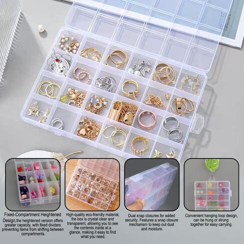 1 Pack 24 Grids Clear Plastic Jewelry Organizer Boxes, Tackle Box Compartment Organizer with Adjustable Dividers for Jewelry, Art Craft, Bead Storage Containers in Saudi Arabia