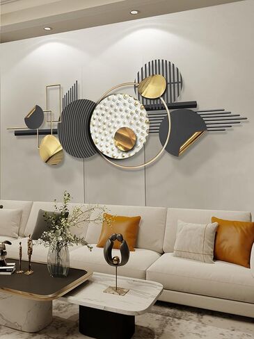 ERMOFAV Wall Decor,Modern Creative Metal Geometric Circular Decor Wall Art, 59x24 In Large 3D Textured Metal Wall Sculptures, Living Room Bedroom Den Aesthetic Wall Art Decor in Kuwait