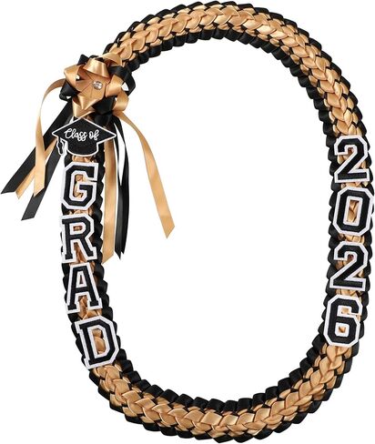 Graduation Leis Class of 2025 Grad Handmade Ribbon Lei Double Braided Ribbon Necklace with Grad Letters,47.2Inch in Saudi Arabia