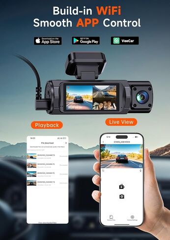 4K DAHS CAM الأمامية والخلفية ， 3 قناة داش كام WIFI 4K+1080P+1080P داش الكاميرا الأمامية والخلفية/الداخل ، كاميرا اندفاعة مع بطاقة 32 جيجابايت ، HDR ، G-SESOR ، مواقف السيارات على مدار 24 ساعة in Kuwait