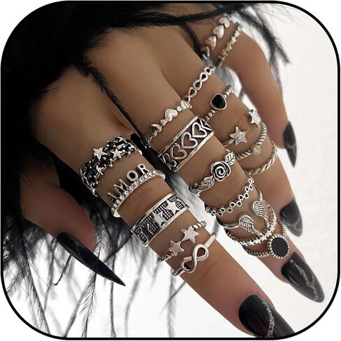 Chotsian Vintage Stackable Knuckle Rings Set Y2K Gothic Retro Stacking Ring Silver Tone Zinc Alloy Multi-Style Ring Set for Women Men Festival Gift Daily Wear in Saudi Arabia