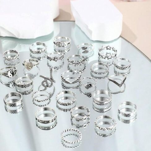 Chotsian Vintage Stackable Knuckle Rings Set Y2K Gothic Retro Stacking Ring Silver Tone Zinc Alloy Multi-Style Ring Set for Women Men Festival Gift Daily Wear in Saudi Arabia
