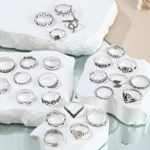 Chotsian Vintage Stackable Knuckle Rings Set Y2K Gothic Retro Stacking Ring Silver Tone Zinc Alloy Multi-Style Ring Set for Women Men Festival Gift Daily Wear in Saudi Arabia