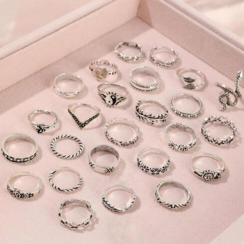 Chotsian Vintage Stackable Knuckle Rings Set Y2K Gothic Retro Stacking Ring Silver Tone Zinc Alloy Multi-Style Ring Set for Women Men Festival Gift Daily Wear in Saudi Arabia
