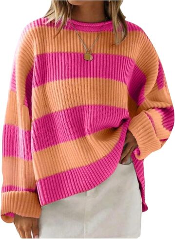 RoseSeek Girl's Striped Sweaters Color Block Long Sleeve Knit Crewneck Sweater Pullover Jumper Fall Clothes in Saudi Arabia