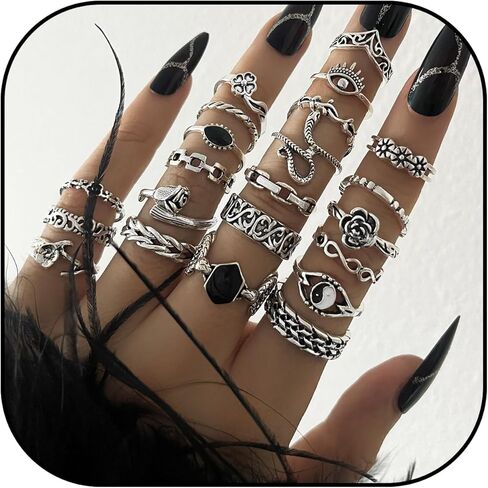 Chotsian Vintage Stackable Knuckle Rings Set Y2K Gothic Retro Stacking Ring Silver Tone Zinc Alloy Multi-Style Ring Set for Women Men Festival Gift Daily Wear in Saudi Arabia