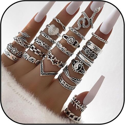 Chotsian Vintage Stackable Knuckle Rings Set Y2K Gothic Retro Stacking Ring Silver Tone Zinc Alloy Multi-Style Ring Set for Women Men Festival Gift Daily Wear in Saudi Arabia