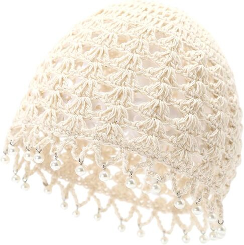 Julpsk Women's Lightweight Handmade Crochet Hat Boho Pearl Trim Beanie Cap for Beach Travel in Saudi Arabia
