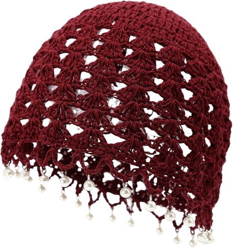 Julpsk Women's Lightweight Handmade Crochet Hat Boho Pearl Trim Beanie Cap for Beach Travel in Saudi Arabia