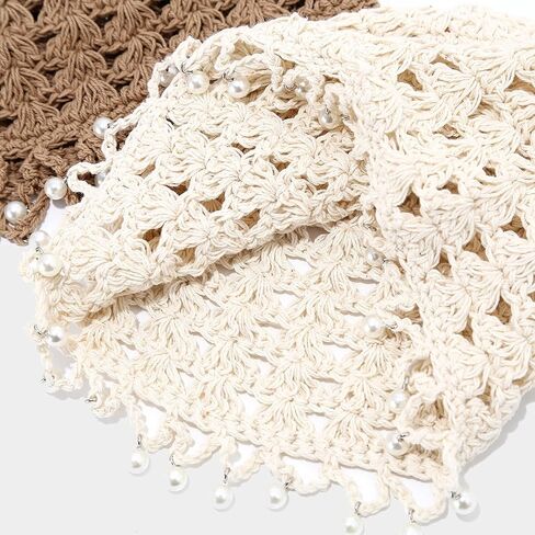 Julpsk Women's Lightweight Handmade Crochet Hat Boho Pearl Trim Beanie Cap for Beach Travel in Saudi Arabia