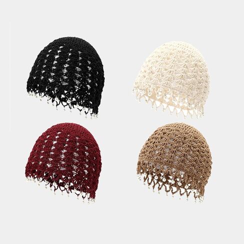 Julpsk Women's Lightweight Handmade Crochet Hat Boho Pearl Trim Beanie Cap for Beach Travel in Saudi Arabia