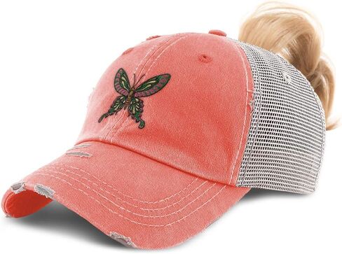 Custom Womens Ponytail Cap Oriental Butterfly Embroidery Cotton Strap Closure in Saudi Arabia