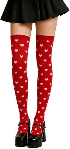 جوارب Lyxbone Valentines للنساء، جوارب عالية الفخذ للنساء والفتيات ذات القلب والشفاه in Kuwait