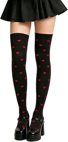 جوارب Lyxbone Valentines للنساء، جوارب عالية الفخذ للنساء والفتيات ذات القلب والشفاه in Kuwait