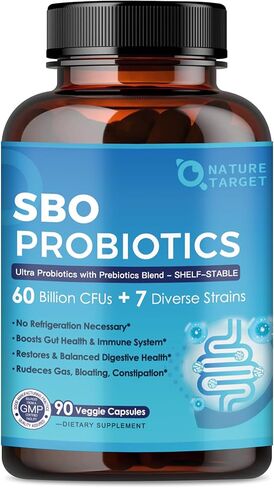 NATURE TARGET Probiotics for Women & Men, 60 Billion CFU, Prebiotics and Probiotic for Gut Health - SBO Probiotics Supports Digestive, Constipation, Diarrhea, Gas & Bloating, 90 Veggie Capsules in Saudi Arabia