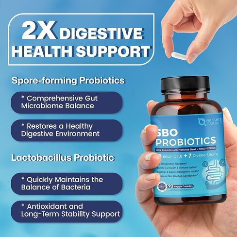 NATURE TARGET Probiotics for Women & Men, 60 Billion CFU, Prebiotics and Probiotic for Gut Health - SBO Probiotics Supports Digestive, Constipation, Diarrhea, Gas & Bloating, 90 Veggie Capsules in Saudi Arabia