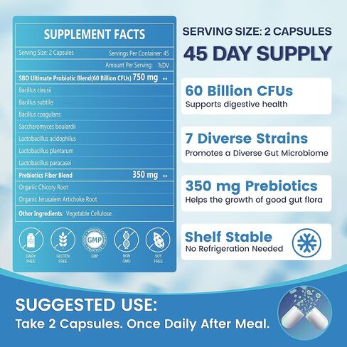 NATURE TARGET Probiotics for Women & Men, 60 Billion CFU, Prebiotics and Probiotic for Gut Health - SBO Probiotics Supports Digestive, Constipation, Diarrhea, Gas & Bloating, 90 Veggie Capsules in Saudi Arabia