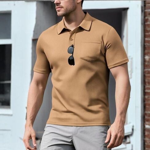 Mens Polo Shirts Short Sleeve Summer Casual Shirt Classic Golf T-Shirt with Pocket in Saudi Arabia